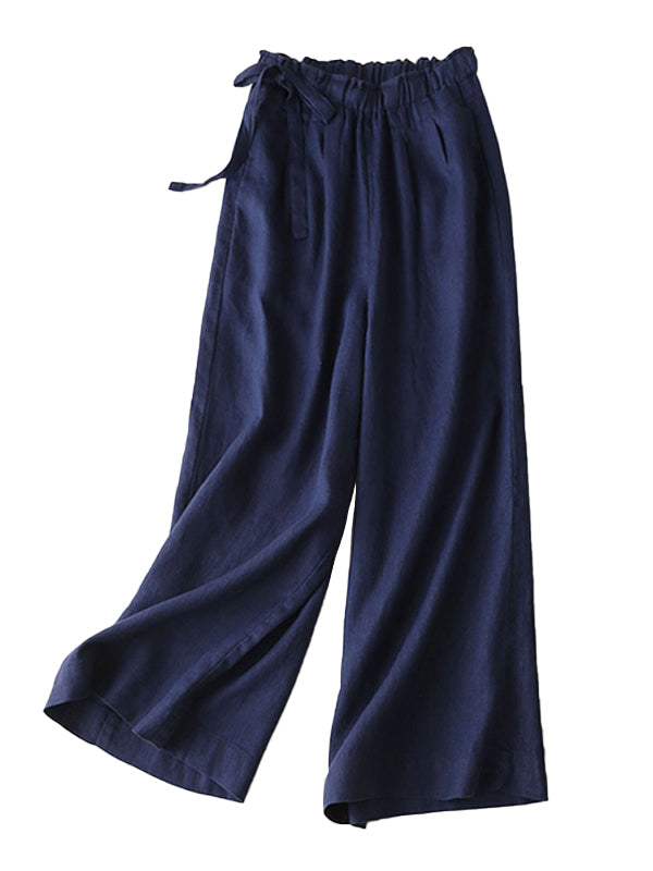 Solid Tied Wide-Leg Pants