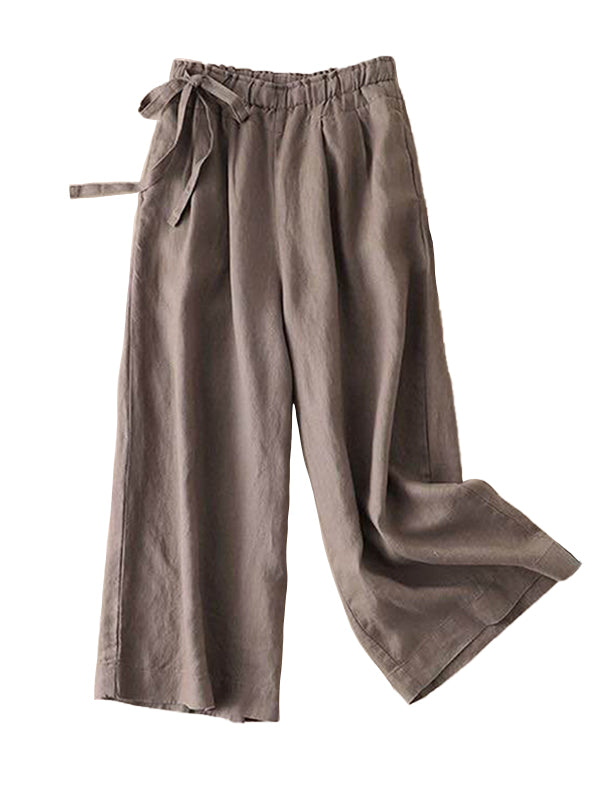 Solid Tied Wide-Leg Pants