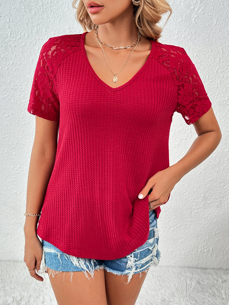 Lace-Combo V-Neck Tee