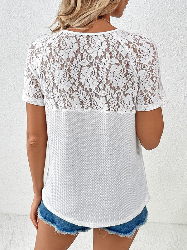 Lace-Combo V-Neck Tee