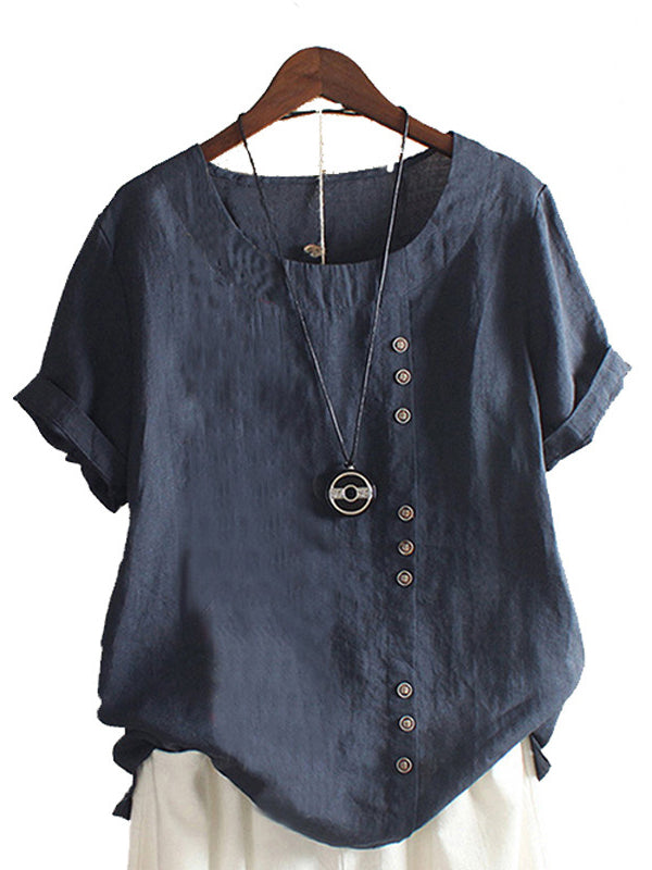 Round-Neck Button Tee--Clearance