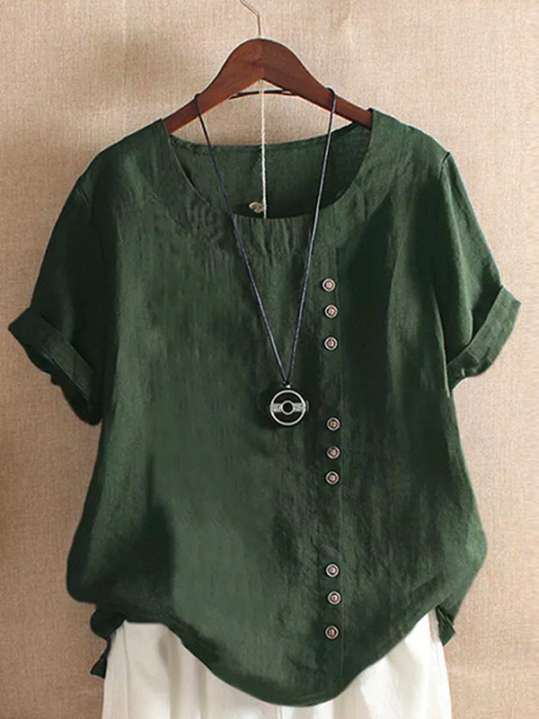Round-Neck Button Tee--Clearance