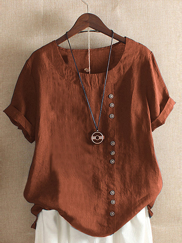 Round-Neck Button Tee--Clearance