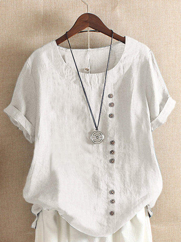 Round-Neck Button Tee--Clearance