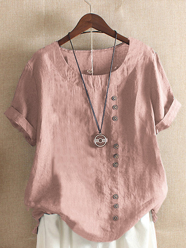 Round-Neck Button Tee--Clearance