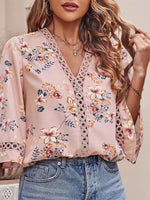 Lace-Combo V-Neck Blouse