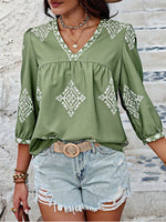 Printed V-Neck Blouse