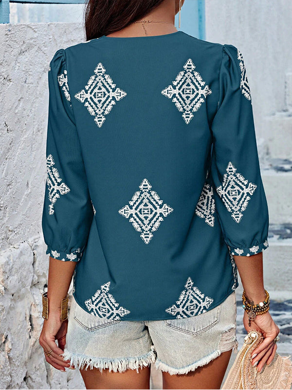 Printed V-Neck Blouse