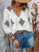 Printed V-Neck Blouse