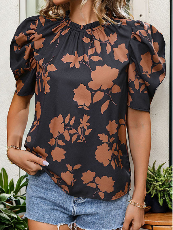 Printed Puff-Sleeve Blouse