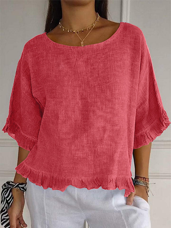 Prettybeautie Frilled Round-Neck Tee