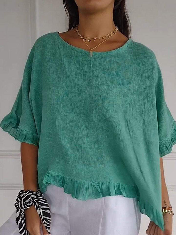 Prettybeautie Frilled Round-Neck Tee