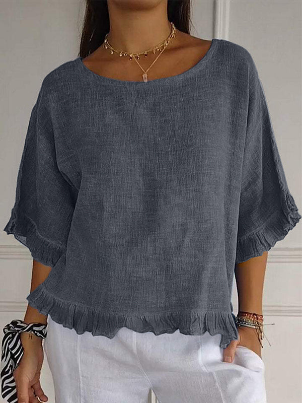 Prettybeautie Frilled Round-Neck Tee