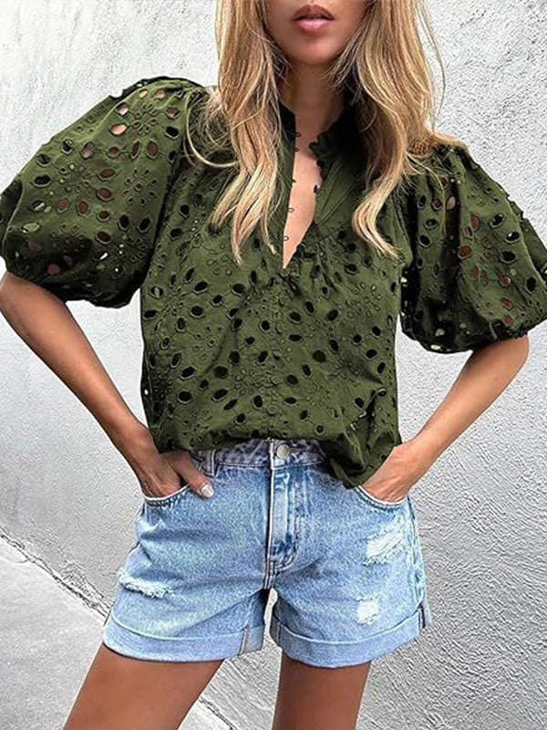 Button-Front Lace Blouse