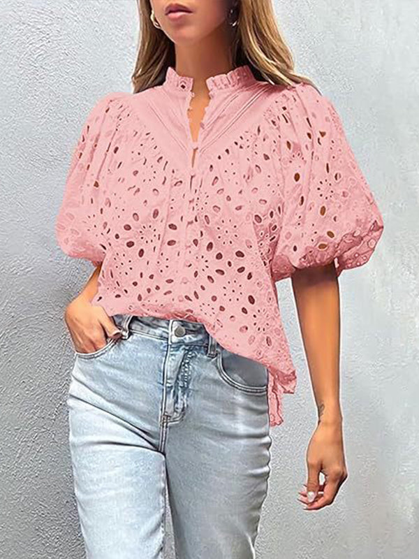 Button-Front Lace Blouse