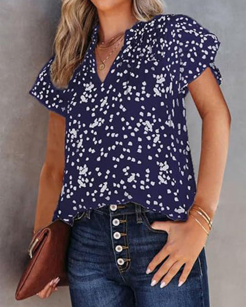 Printed V-Neck Blouse