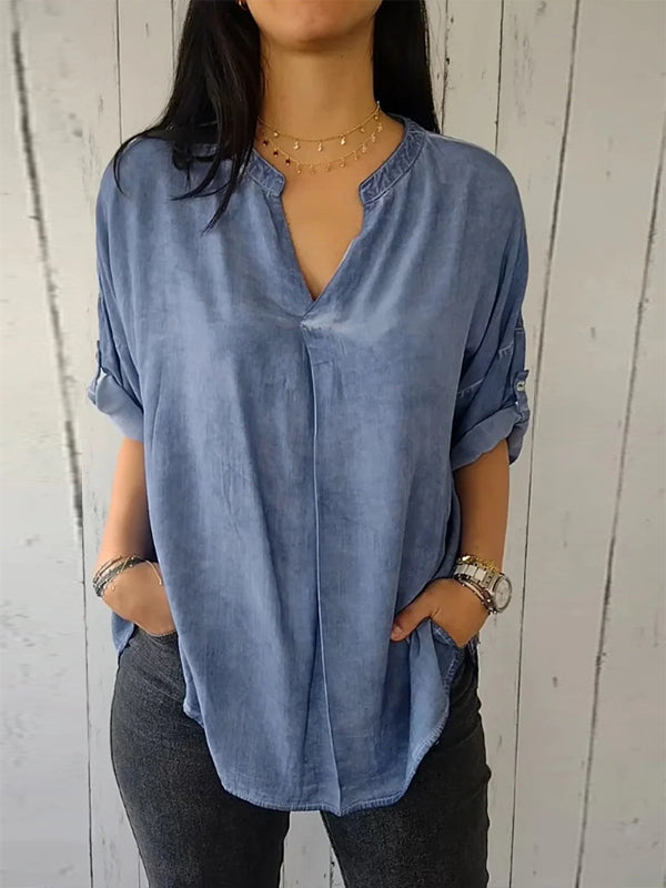 V-Neck Button-Back Shirt