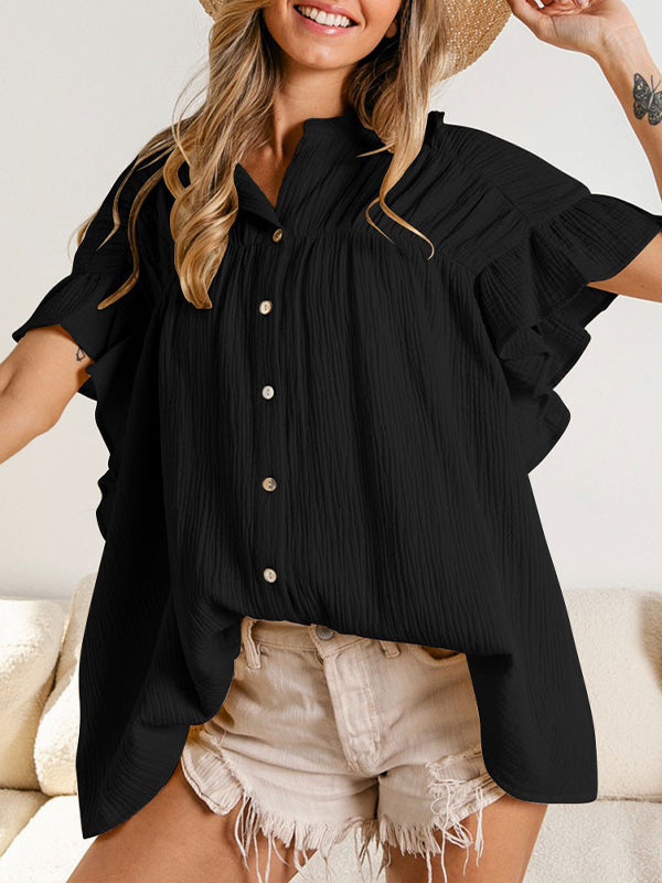 Ruched Button-Front Shirt