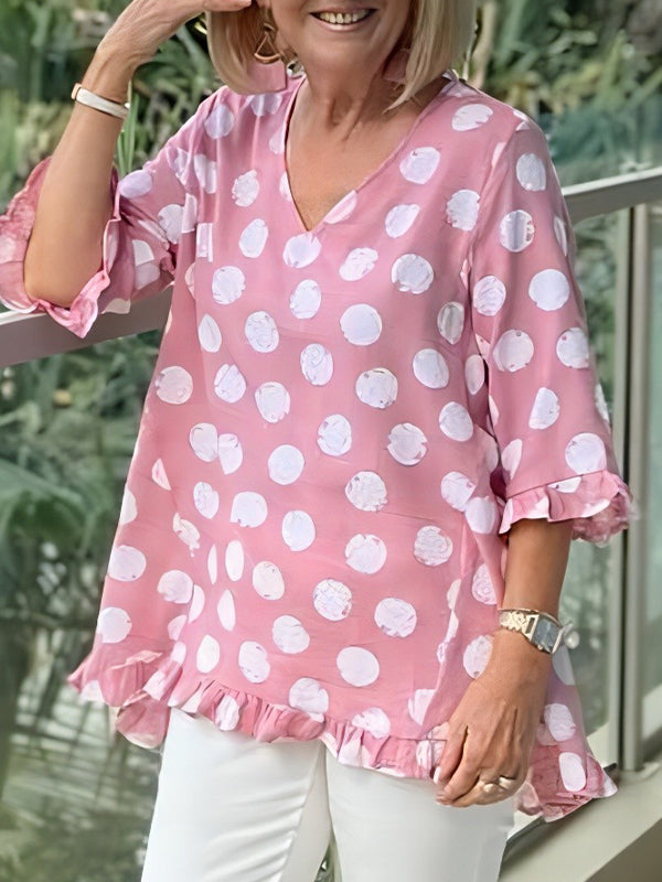 Dot V-Neck Blouse