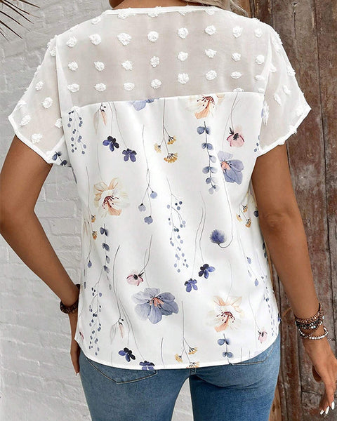 Lace-Combo V-Neck Blouse