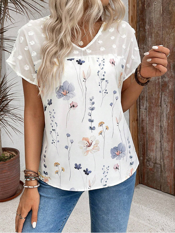 Lace-Combo V-Neck Blouse