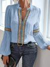 Lace-Combo V-Neck Blouse