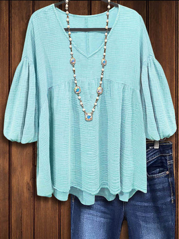 Solid V-Neck Blouse