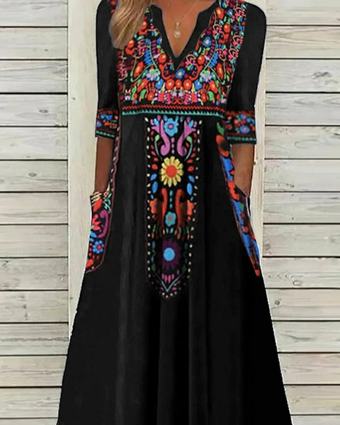 Printed V-Neck Dress