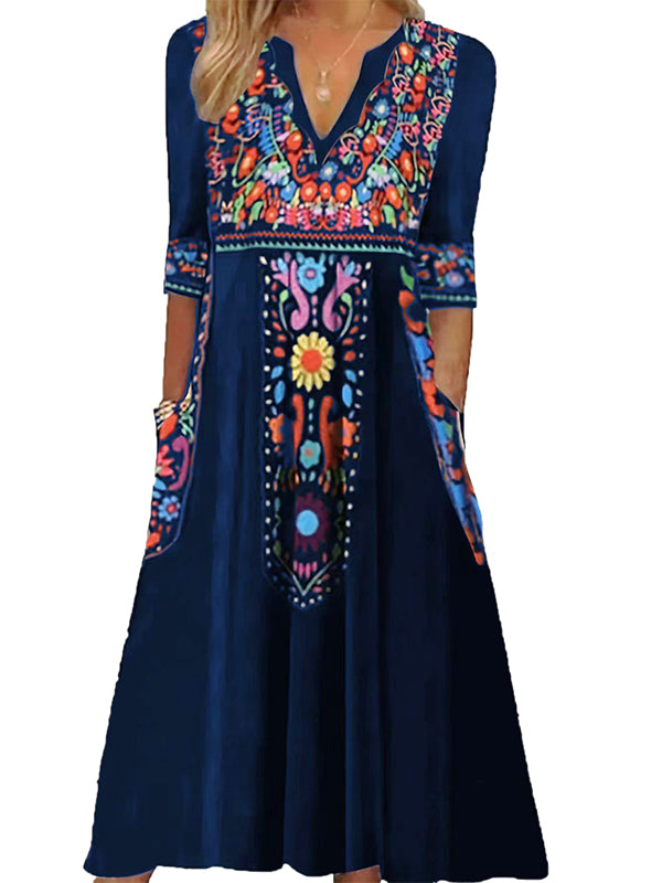 Printed V-Neck Dress