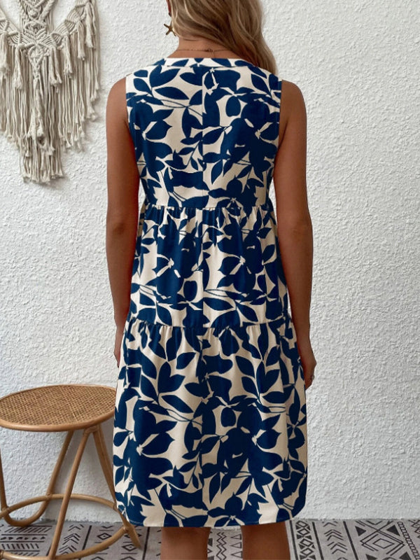 Prettybeautie Printed V-Neck Sleeveless Dress