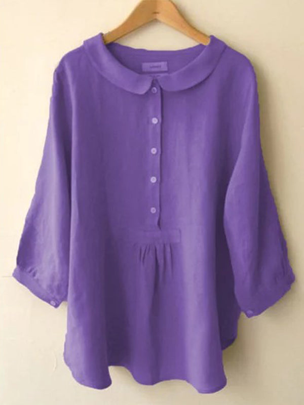 Solid Button-Front Blouse