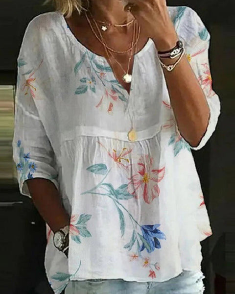 Printed V-Neck Blouse