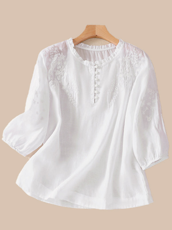 Embroidery Button-Front Shirt