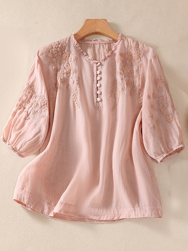 Embroidery Button-Front Shirt