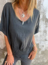 V-Neck Smocked Tee