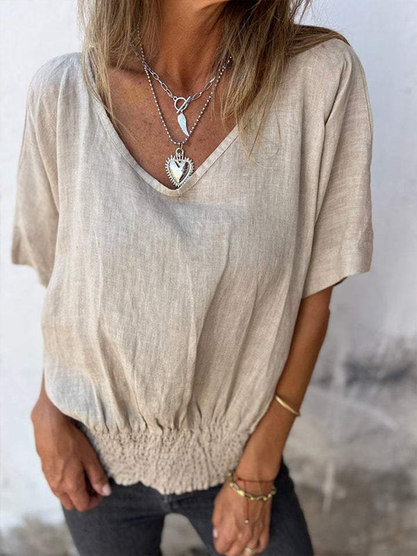 V-Neck Smocked Tee