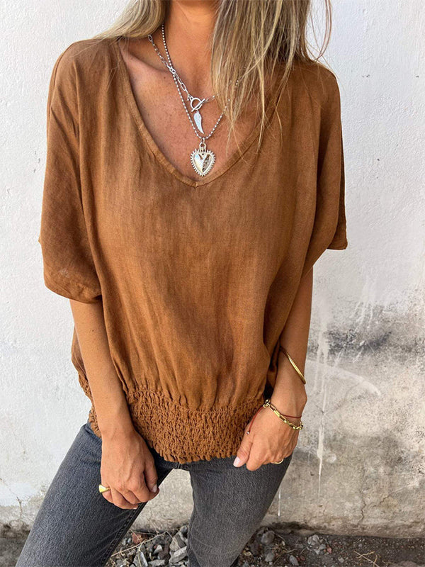 V-Neck Smocked Tee