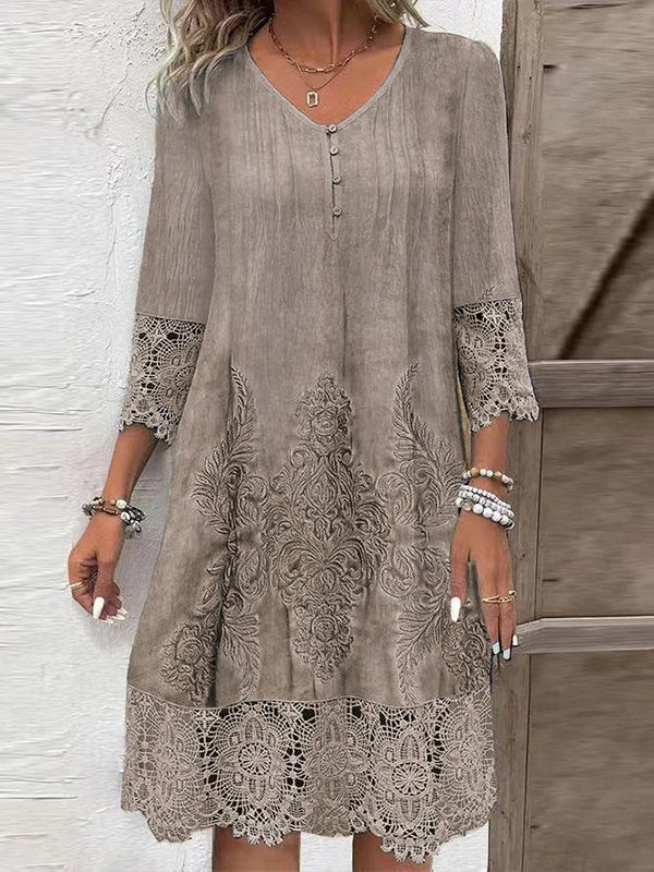 Lace-Combo Button-Front Dress