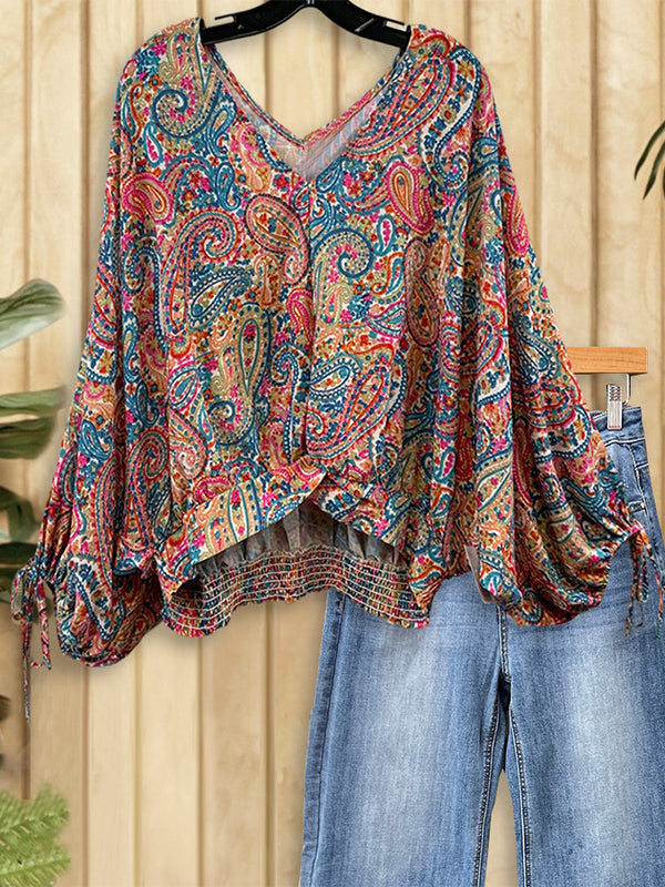 Printed V-Neck Blouse