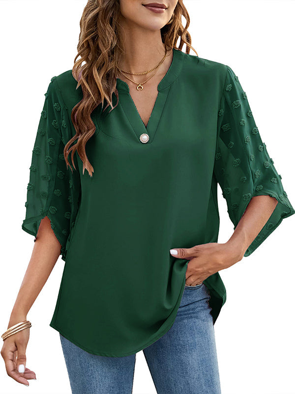 Sheer-Combo V-Neck Shirt