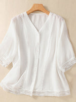 Lace-Combo V-Neck Shirt