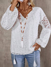 Solid V-Neck Lace Blouse