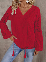 Solid V-Neck Lace Blouse