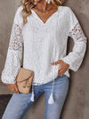 Solid V-Neck Lace Blouse