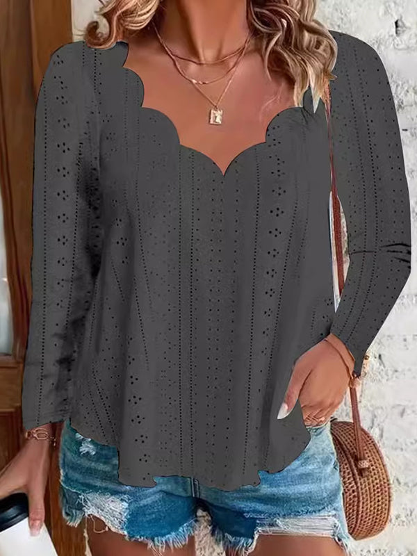 Solid V-Neck Lace Tee