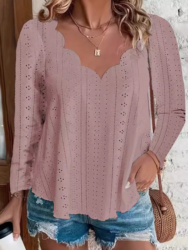 Solid V-Neck Lace Tee