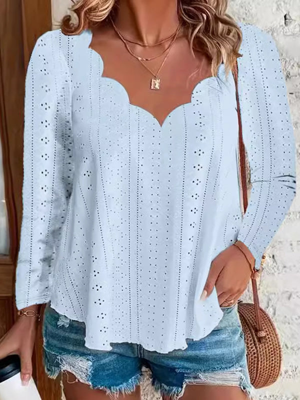 Solid V-Neck Lace Tee