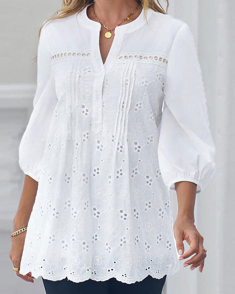 Solid V-Neck Lace Shirt