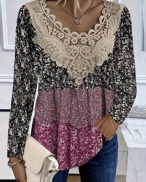 Prettybeautie Lace Combo Printed Tee