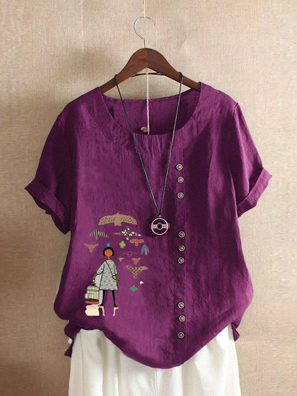 Traveler Print Button Tee